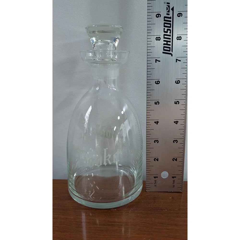 Vintage Clear Glass Vodka Decanter with Stopper Etched Gothic Font Barware